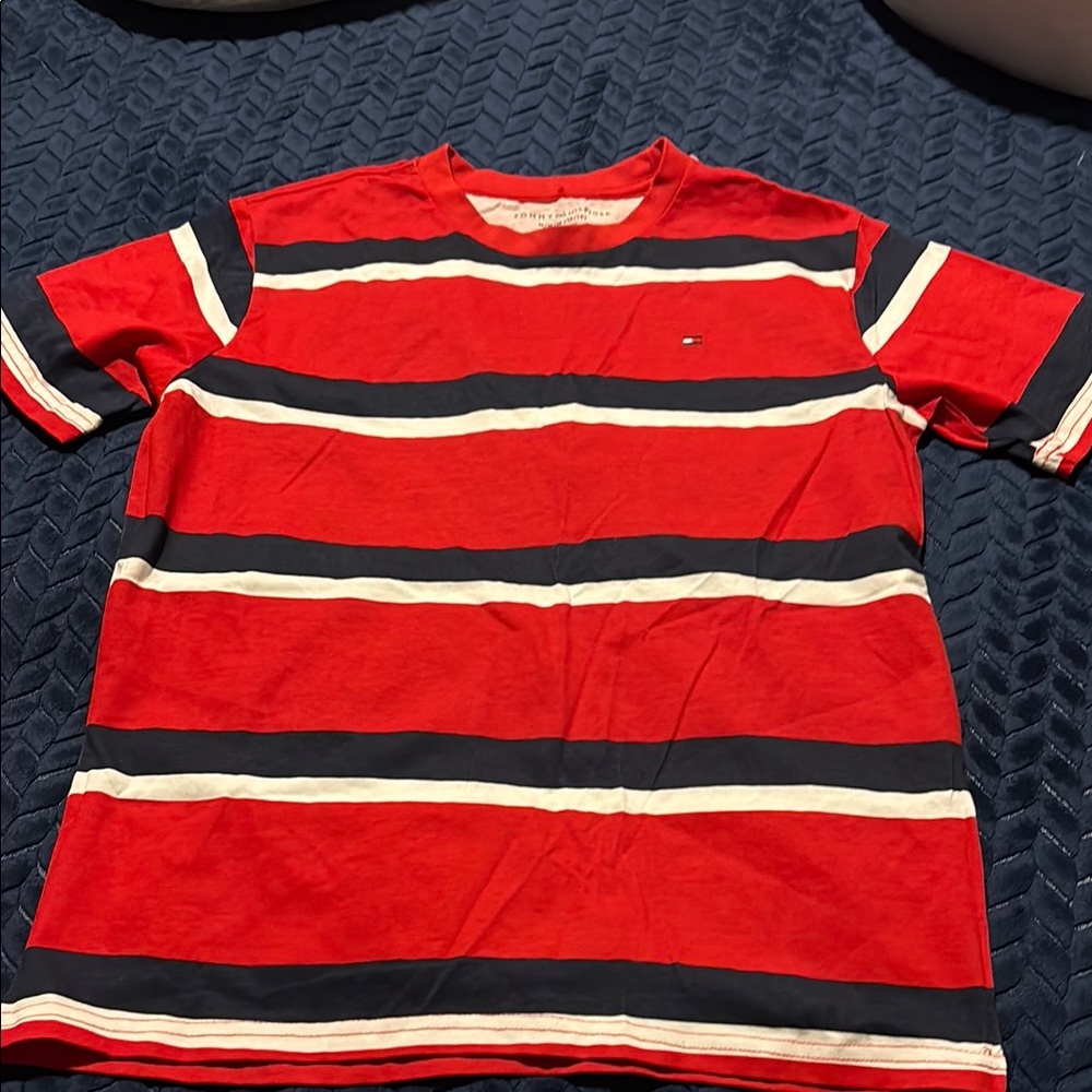 Tommy Hilfiger Red and White Striped Short Sleeve Tee